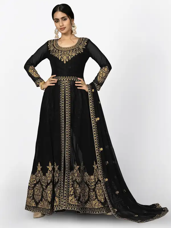 Black With Golden Dress Material - Buy Black With Golden Dress Material  online in India