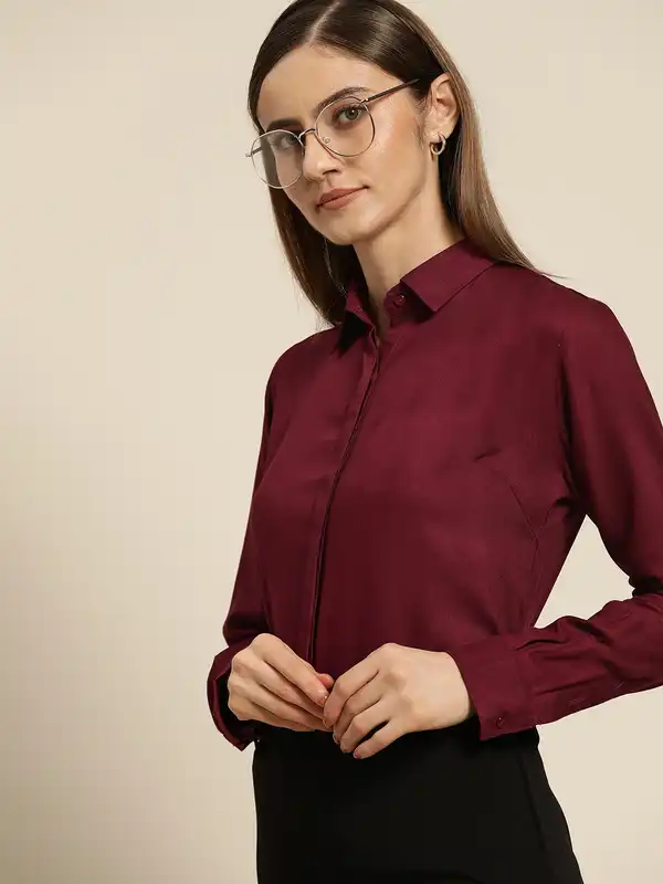 burgundy dress shirt womens Women's Burgundy Button-Up Shirts