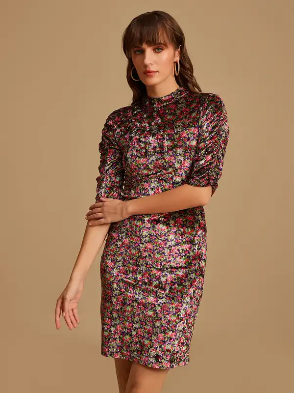 bodycon dress myntra Athena Black Off-Shoulder Scrunchie Bodycon Dress – Myntra International main image 0