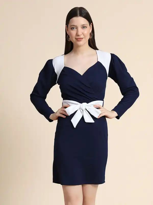 navy blue and white bodycon dress Navy Striped Trim Sporty Fitted Stretchy Mini Dress S Casual Chic Bodycon New