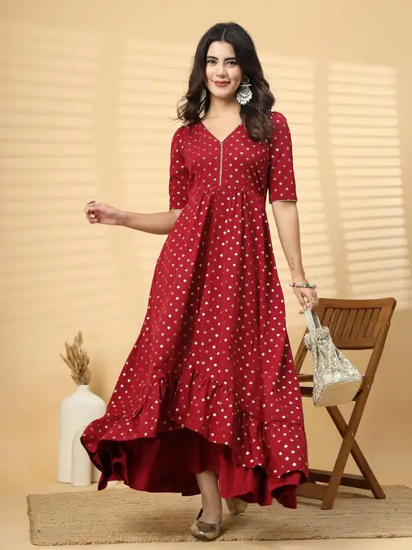 knee length dresses for ladies Blue and White Rayon Layered Dress