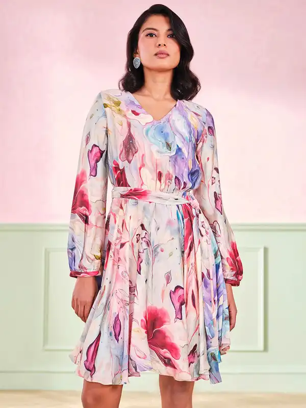 slim fit dress slacks SASSAFRAS Blue Ethnic Motifs Printed Flared Mini Fit & Flare Dress  Myntra  International