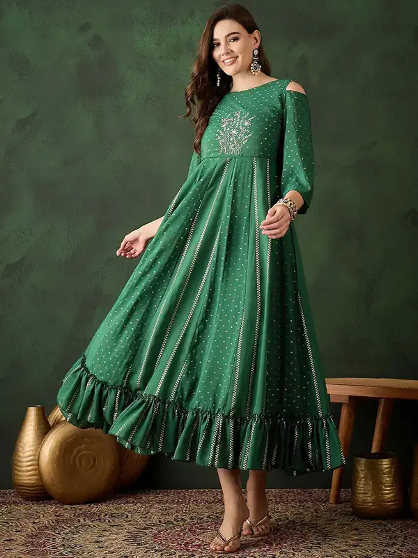 green shrug dress Two Tone Ocre & Green Lace and Shrug Dress