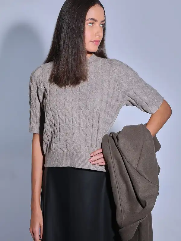VERO MODA Maglione Lavorato A Maglia VMCARE Structure – Girocollo Donna In Cotone, Maniche Lunghe, Vestibilità Regolare