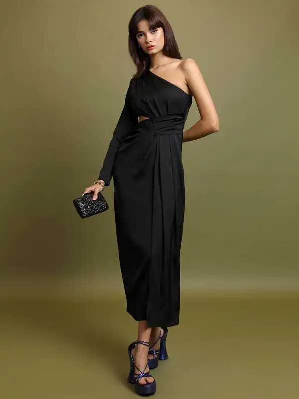 knee length dresses for ladies STREET 9 Women Black Solid Maxi Dress with Sequinned Detail  Myntra  International