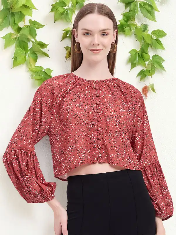 Women Rust Orange Printed Crop Top - Buy Women Rust Orange Printed