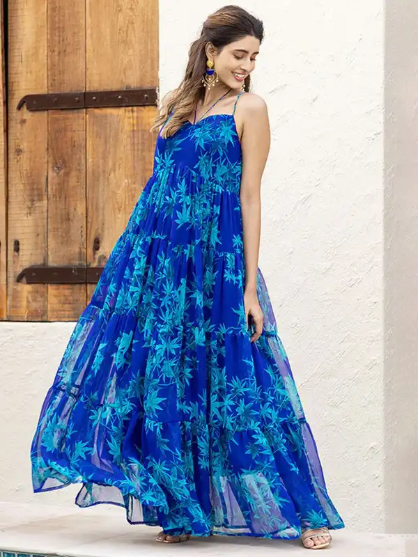 peacock blue color dress Mesh V-Neck With Ruching And Sparkly Crystals 1x Women Dress Anarkali Suit Peacock Colour Gown