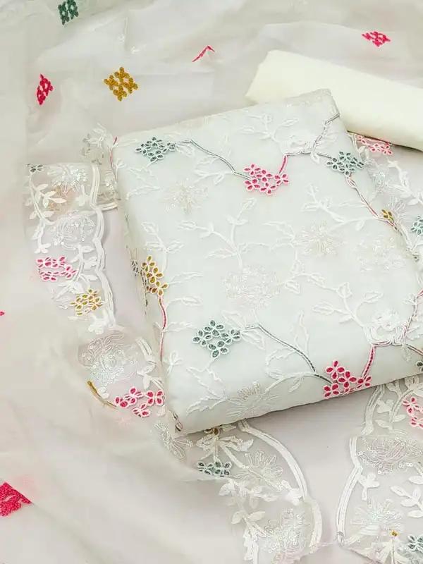 White Embroidered Dress Material - Buy White Embroidered Dress Material  online in India