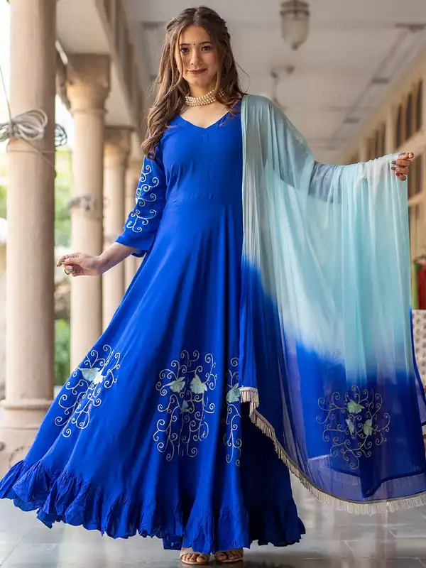 blue faux suede dress Teal Blue Semi Stitched Net Dupatta Indian Dress