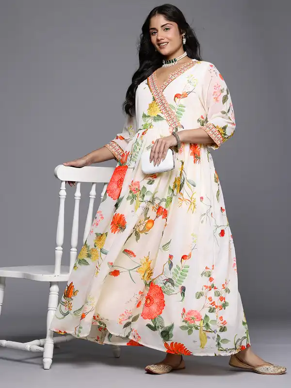 Off White Women Maxi Dresses Faballey Global Desi - Buy Off White Women Maxi  Dresses Faballey Global Desi online in India