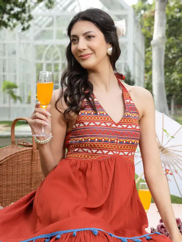 Rust Embroidered Dress - Buy Rust Embroidered Dress online in India Rust Embroidered Dress - Buy Rust Embroidered Dress online in India