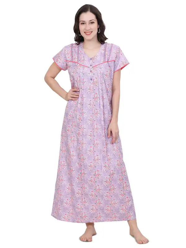 cotton night dress for pregnant ladies Indian Cotton Maxi Feeding Maternity Night Gown - Comfort and Style for Women (one Size)