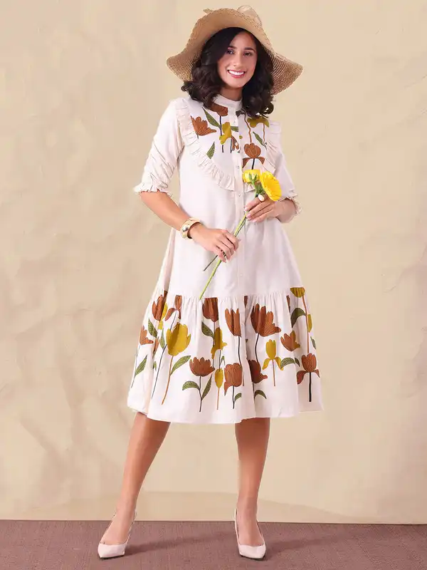 cream peasant dress Girls Long Sleeve Lace Bib Collar 2T 43.5 lengthM Ralph Lauren Swim DAKOTA DRESS IN PIMA SHIRRED FABRIC + STRAP SOLD SEPARATELY:Shirred Strap