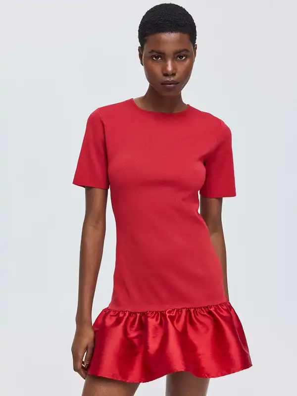h&m red knit dress Ribbed H M a wide foldover at