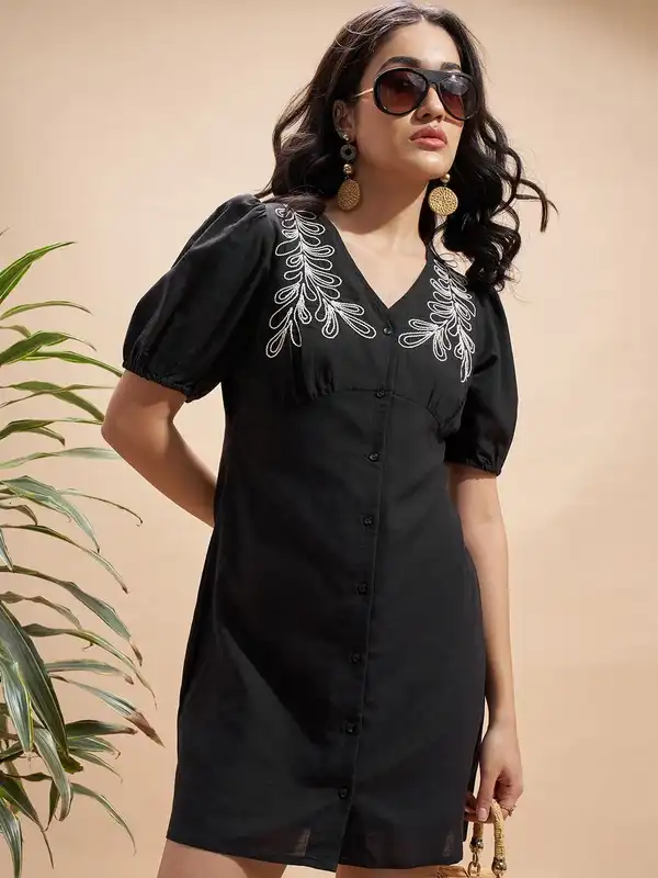 Black Embroidered Bodycon Dress