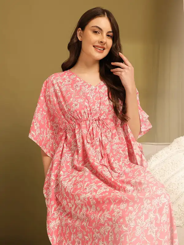 knee length dresses for ladies Cotton Nightsuit For Women - Long Top & Pyjama Set main image 1