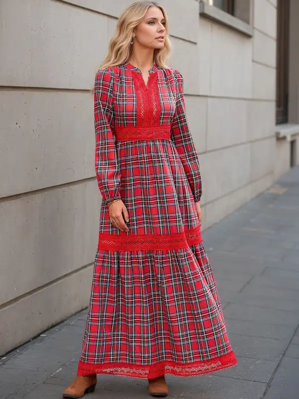 Red Checked Maxi Dress - Buy Red Checked Maxi Dress online in India