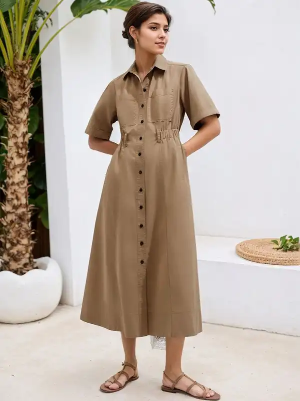 aline brown dress Brown Bare shoulder A-line midi dress – shopaleena main image 1