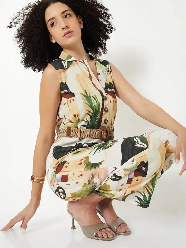 slim fit dress slacks Floral Printed Long Dress: Modern Indian Gown by Raas USA L / Multi