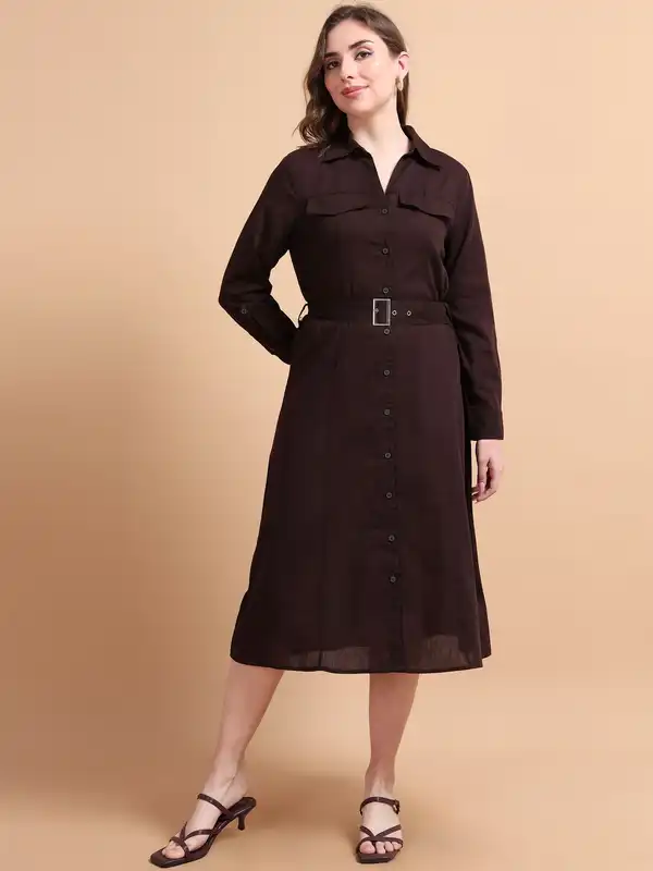 chinese dress ladies Rebdolls Women's Collette Button Down A Line Midi Dress - Black