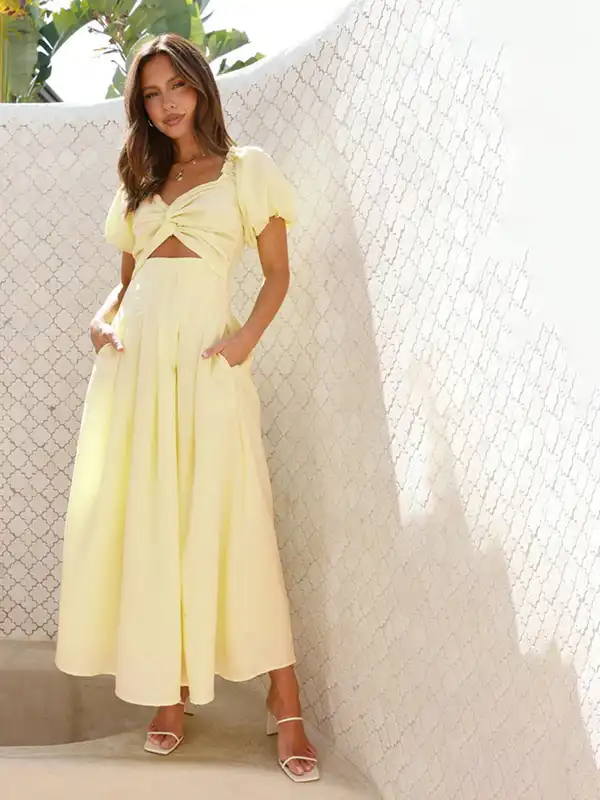 forever 21 yellow off shoulder dress Satin Lace-Panel Maxi Dress YELLOW / XS