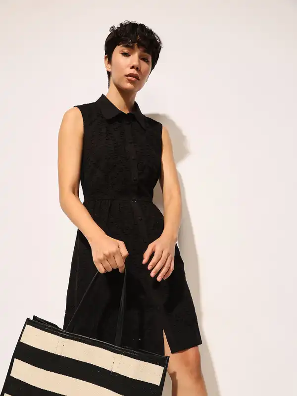 slim fit dress slacks YK Puff Sleeve Fit & Flare Dress – Myntra International main image 0