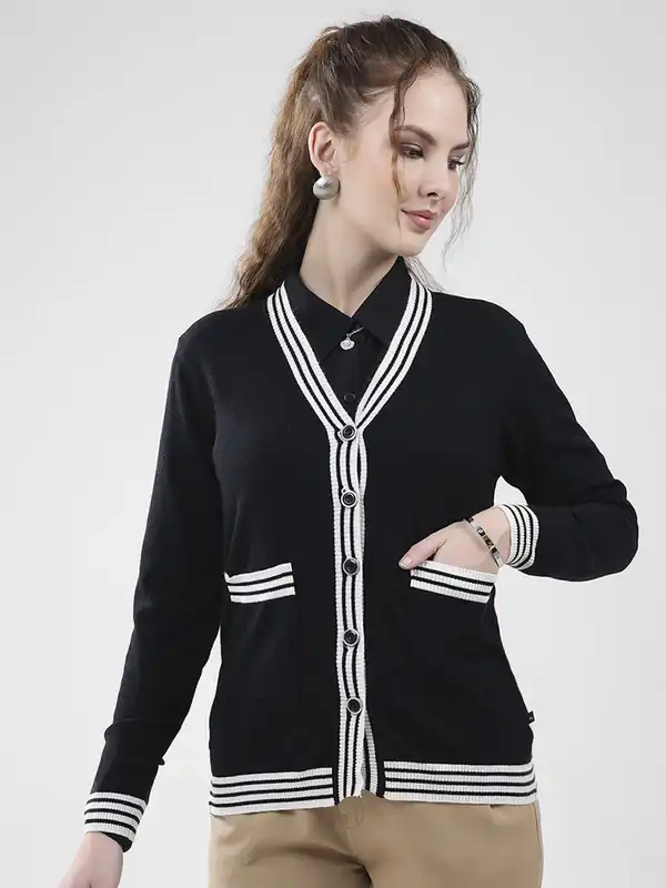 Monte Carlo V Neck Black Cardigan Womens Black Sweaters Cardigans Monte Carlo Buy Black Sweaters Cardigans Monte  Carlo Online In India