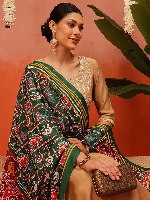 Completo Abito Anarkali Svasato Con Stampa Floreale Bianca E Dupatta Da Donna Aurelia~p148710000