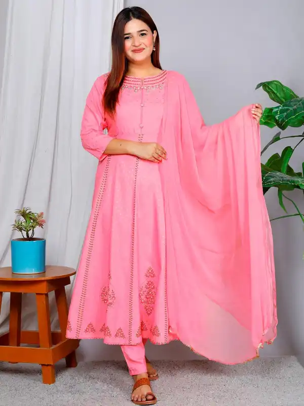 ANNI DESIGNER Dames Kurta met broek & Dupatta, GROEN, 42