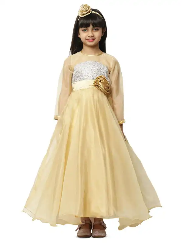 green emerald velvet dress Buy Golden Embellished Slit Gown Online in India main image 1