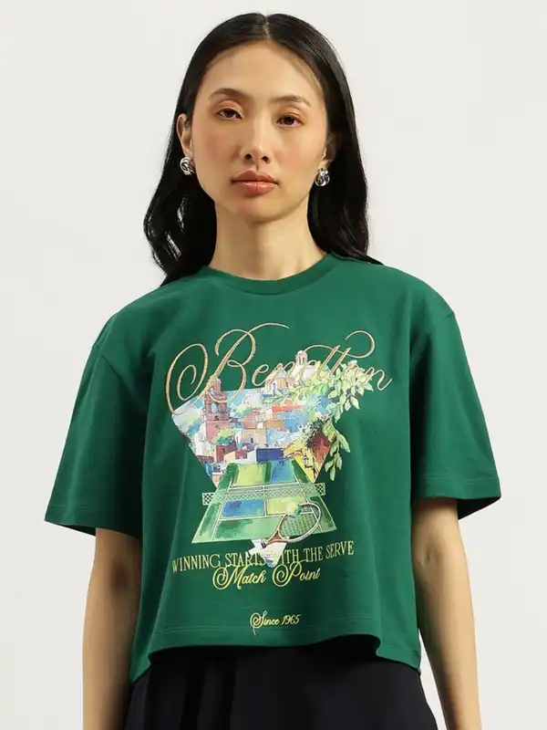 United Colors Of Benetton T-shirt Donna Girocollo In Cotone Devorè - Taglia Unica (Over Fit)