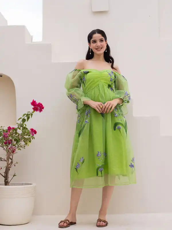 green emerald velvet dress LISA NEON GREEN DRAPED LONG DRESS – Deasha India main image 0