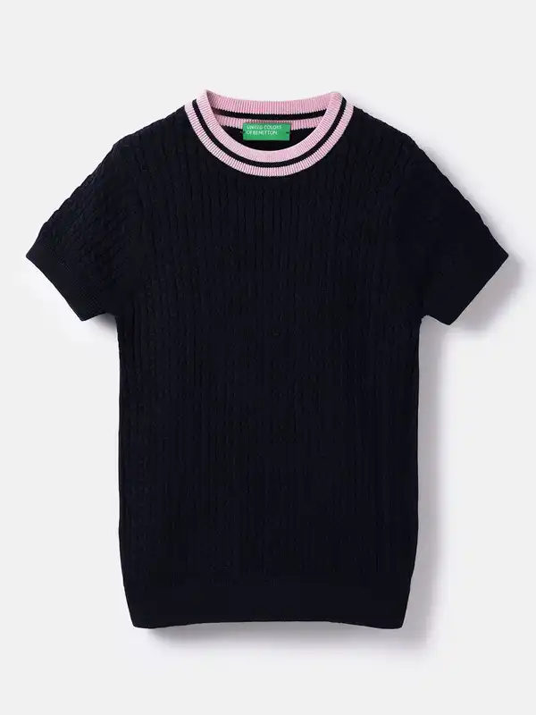 United Colors Of Benetton Pull Tricot Fille - Jersey Stretch Confortable Avec Empiècements Contrastés