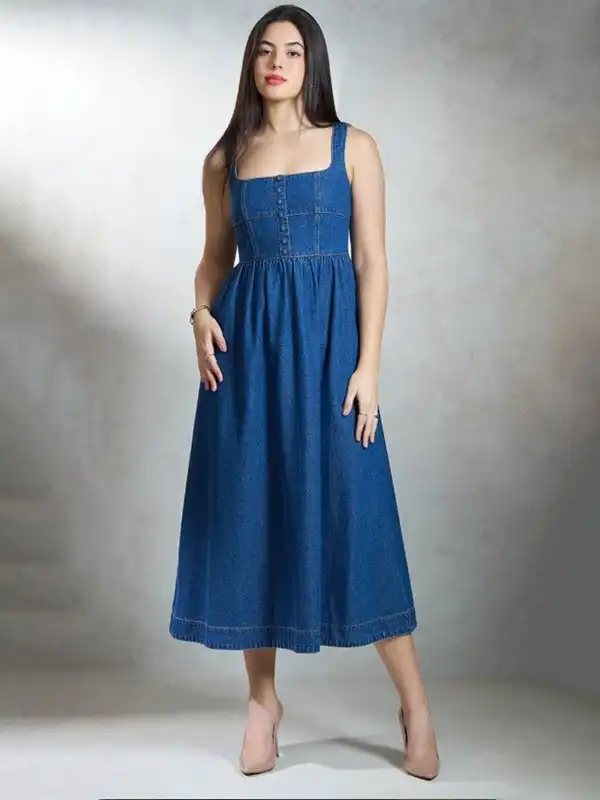 myntra denim dress Myntra Sheath Denim Dresses Myntra Grey Shift Dress Short Sleeve Knee  Length Denim Dress Knee