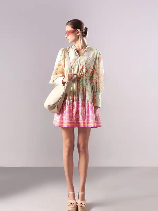 chinese dress ladies Nicky Long Sleeve Tiered Midi Dress Pink Floral main image 1