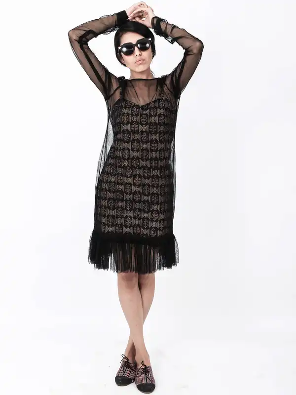 black kalamkari dress Kalamkari Printed Ethnic Dress main image 1