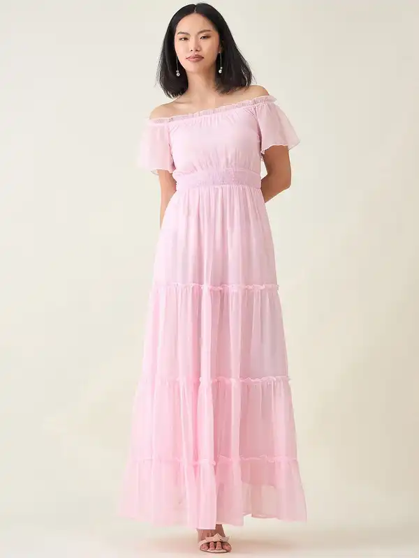 strapless open back dress Memoire Off-Shoulder Textured Mini Dress Pink– Selfie Leslie main image 0