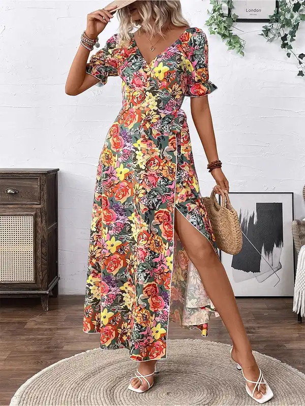 sachin and babi light blue dress Applique Detailed High Slit Degrade Maxi Dress main image 0