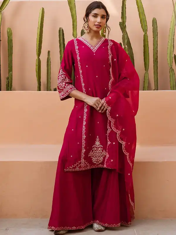 chinese dress ladies Hatke Bride Golden Chinon Silk Plus Size (upto 6XL Size) Palazzo Suit for Indian Festivals & Pakistani Plazo Wedding Dress