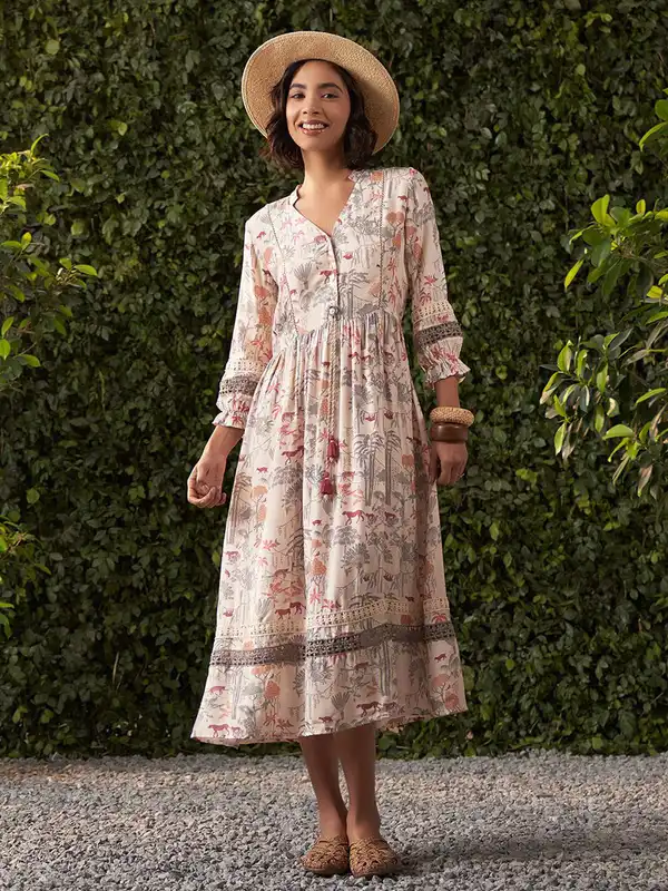 knee length dresses for ladies Pink Floral Print Maxi Dress