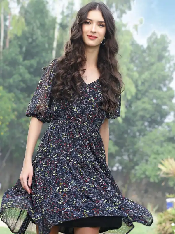 green emerald velvet dress Fit and Flare Dress with Deep V Pleated Neckline & Flowy Chiffon Multi –  smcfashion.com main image 0