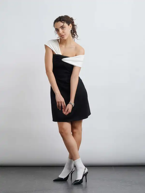 knee length dresses for ladies Lilah Monochrome Dress – This is Unfolded main image 0
