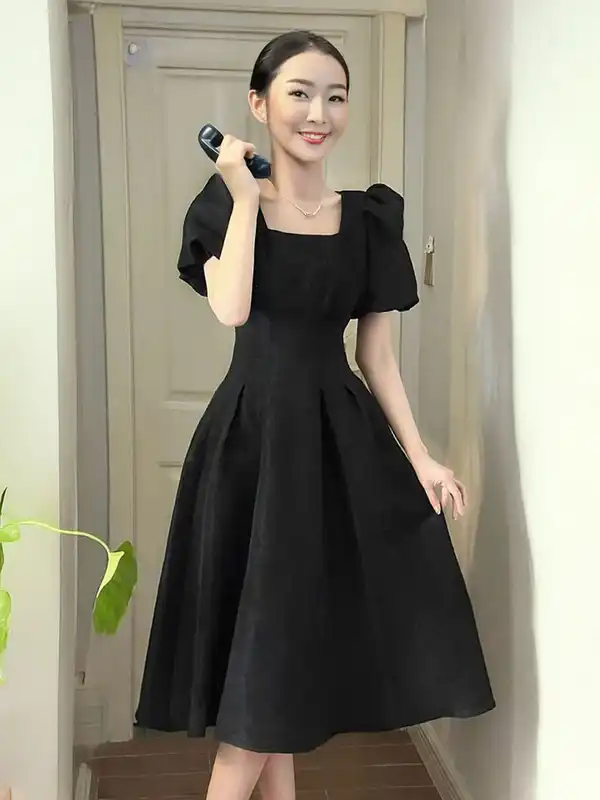 green emerald velvet dress 3/4 Sleeves Midi Knee Length Dress 8526 Xs / Navy main image 0