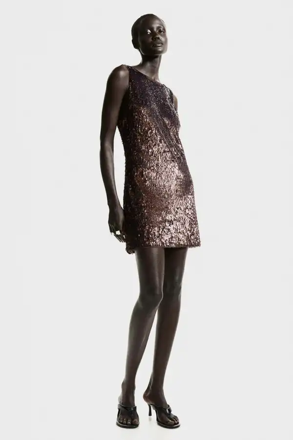 slim fit dress slacks Black Bow Sequin Shift Dress main image 1