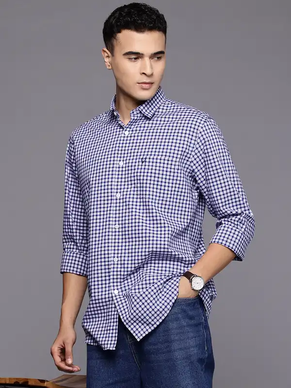 Allen Solly Men Blue Check Shirts - Buy Allen Solly Men Blue Check