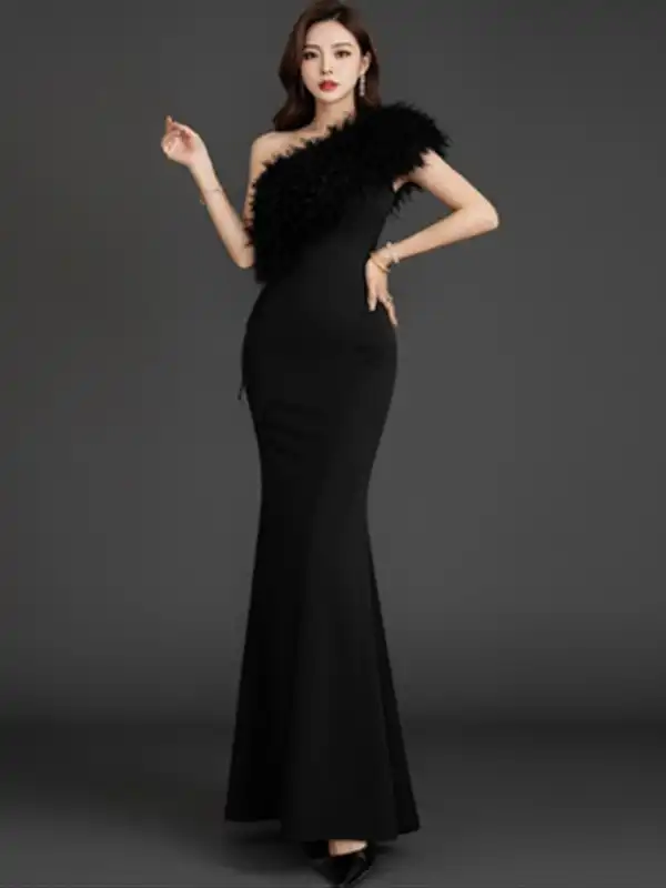 princess polly baby blue dress Exquisite Black Gown with embellishments and off shoulder panel, Custo –  Shobitam India