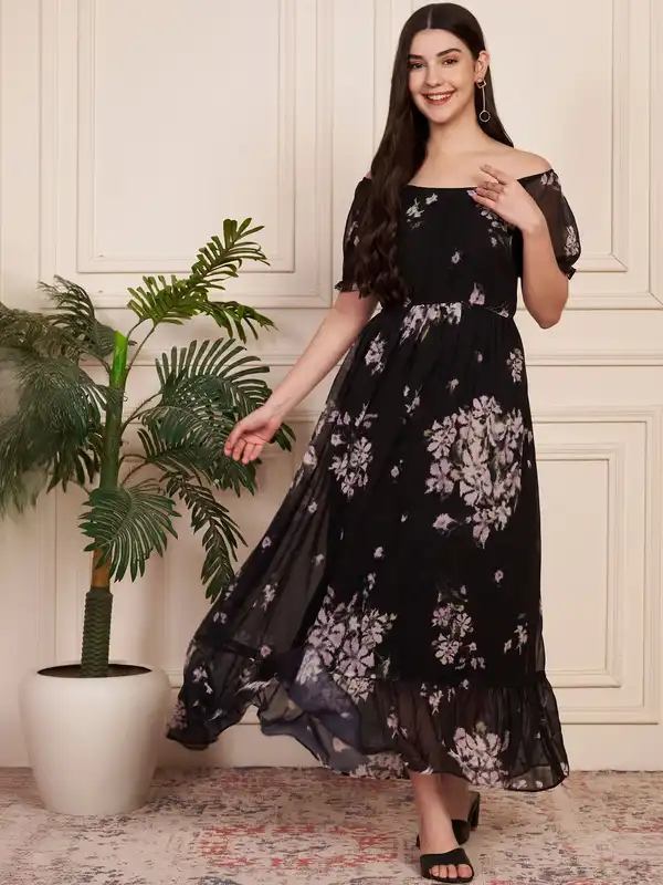Black Red Women Dresses Off Shoulder - Buy Black Red Women Dresses Off  Shoulder online in India