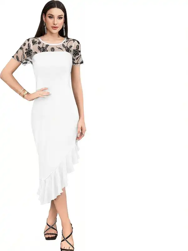 White Embroidered Bodycon Dress - Buy White Embroidered Bodycon Dress  online in India