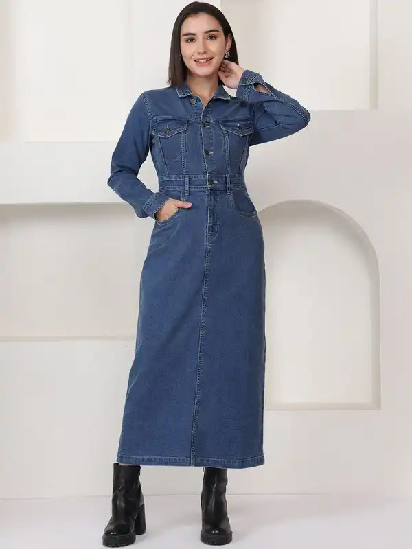 denim maxi dress online india Buy Light Blue Denim Midaxi Dress Online