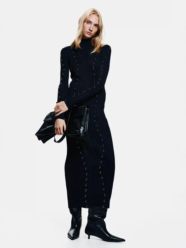 ladies short cocktail dresses Andrea & Leo A1347 Sequin A Line Dress KK In House Items Cozy Ribbed Fold Over Sleeve:35/36 this dress ensures all